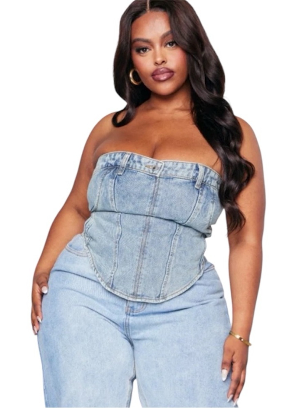 PLT Plus Denim Waistband Corset Top US 20 NWT Blue Wash Jean Bustier Tube